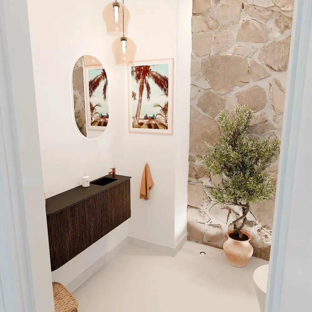 Mondiaz Joya 100cm toiletmeubel ronding links walnut met wastafel faye rechts 1 kraangat urban