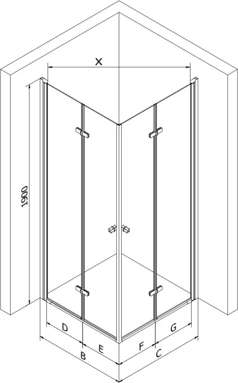 Mexen Lima Duo inklapbare douchecabine 90 x 90 cm, transparant, chroom + Flat douchebak - 856-090-090-01-02-4010