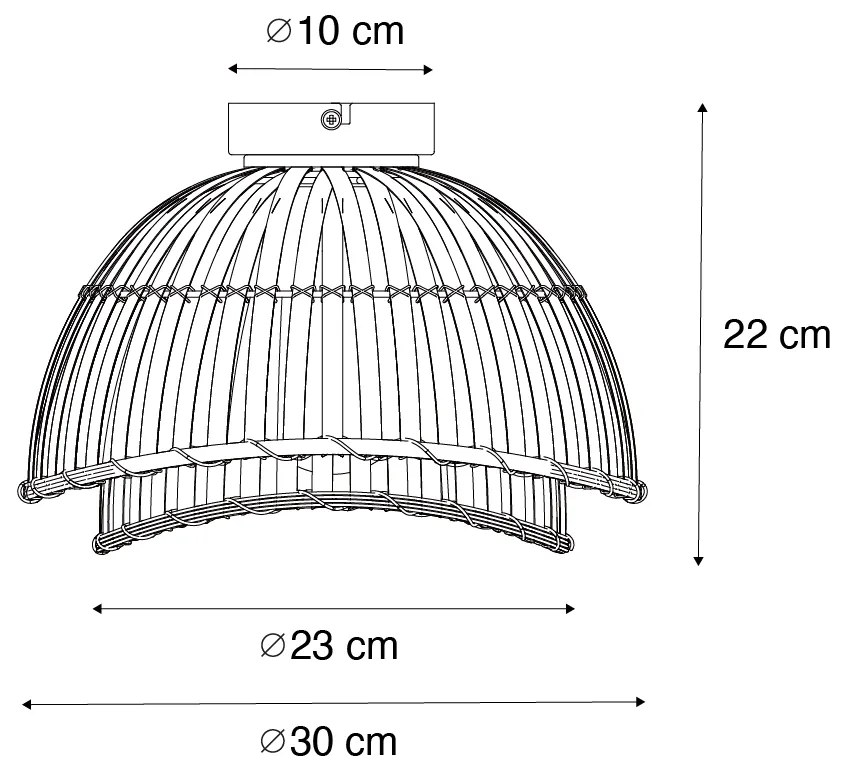 Oosterse plafondlamp zwart met naturel bamboe 30 cm - PuaOosters E27 rond Binnenverlichting Lamp