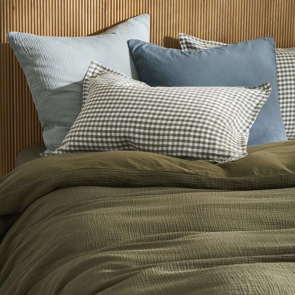 Kussensloop in gewassen linnen, Acélie Kaki