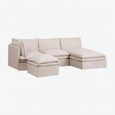 Grace Linnen En Katoenen 3-delige Chaise Longue Modulaire Bank En Poef Stof Beige - Sklum