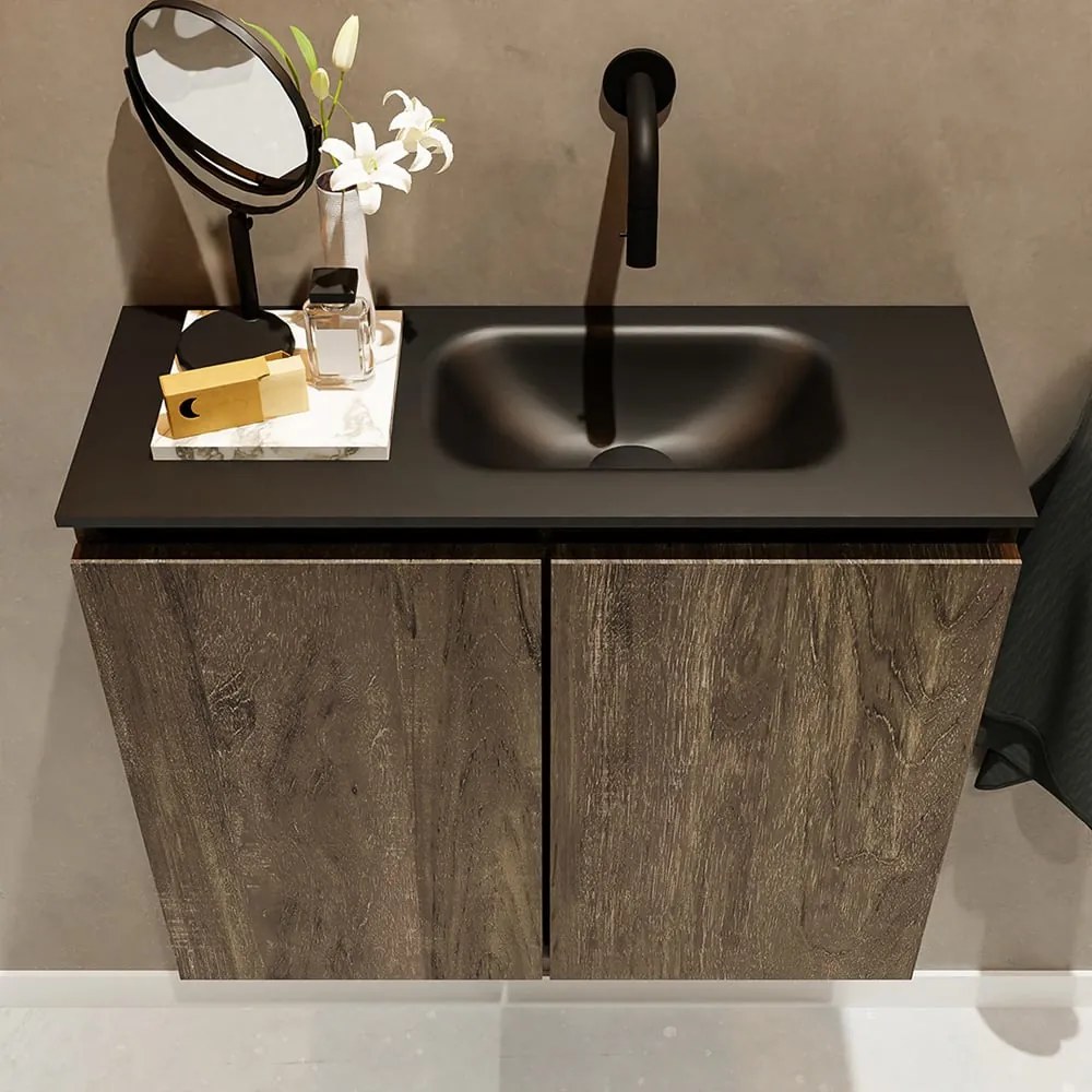 Mondiaz Ture 60cm toiletmeubel dark brown met wastafel urban rechts geen kraangat