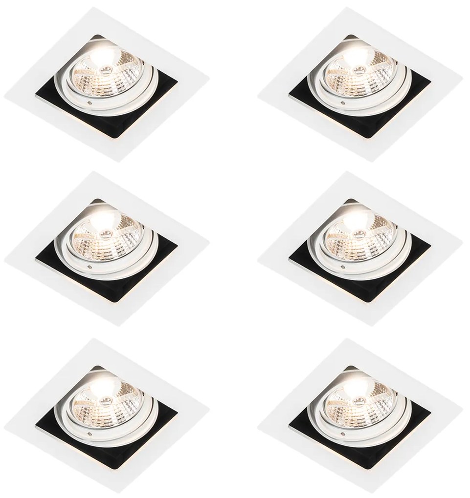 Set van 6 Vierkante inbouwspot wit verstelbaar - Artemis 70 GU10 Binnenverlichting Lamp