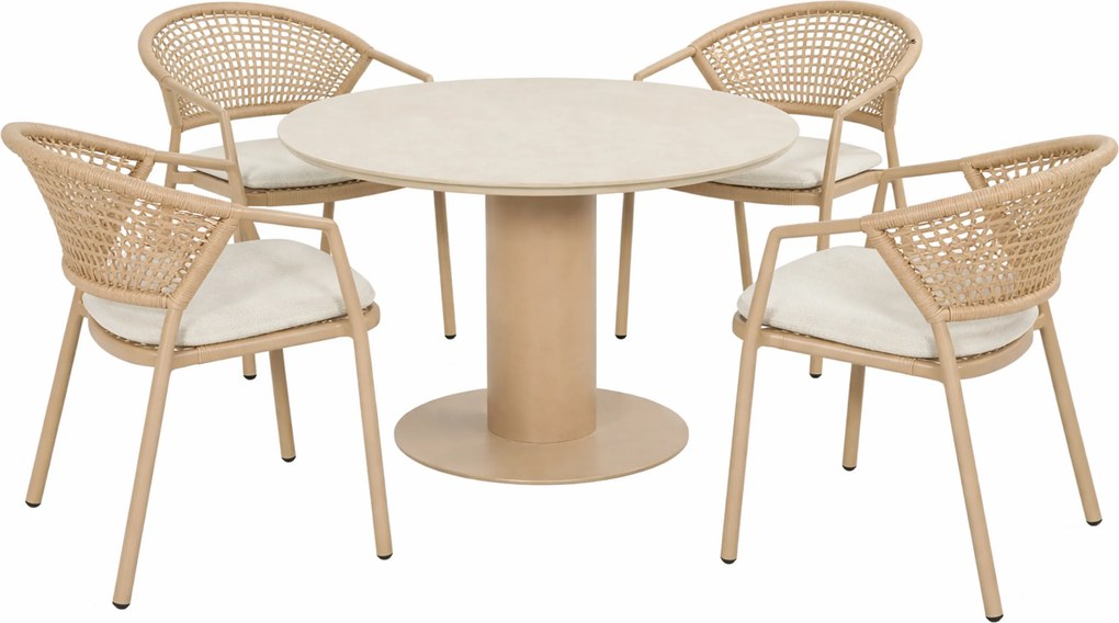 Tuinset Ronde Tuintafel 4 personen 120 cm Rope Taupe  Hartman Taragona/Girona