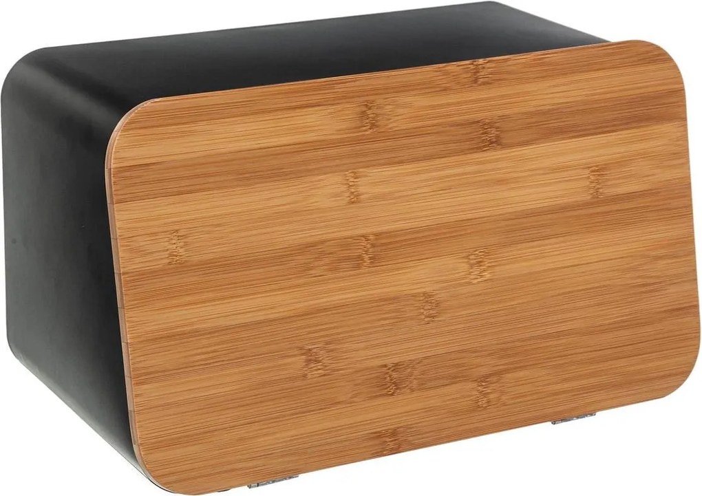 5Five Broodtrommel met deksel/snijplank - 37x22x23 cm - Zwart metaal/bamboe