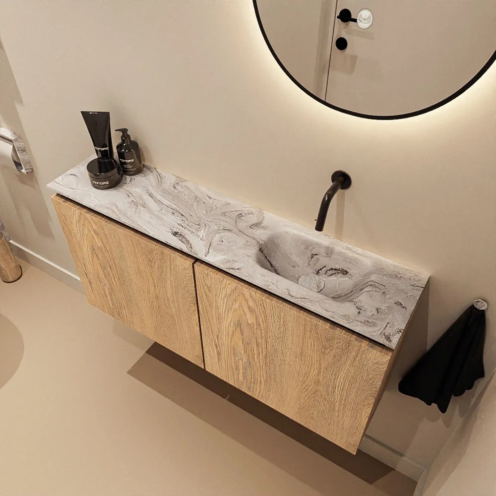 Mondiaz Ture DLux toiletmeubel 100cm washed oak met wastafel glace rechts zonder kraangat