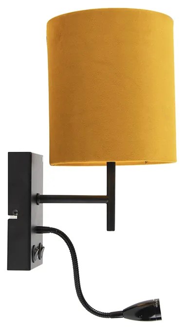 Wandlamp zwart met velours gele kap - Stacca