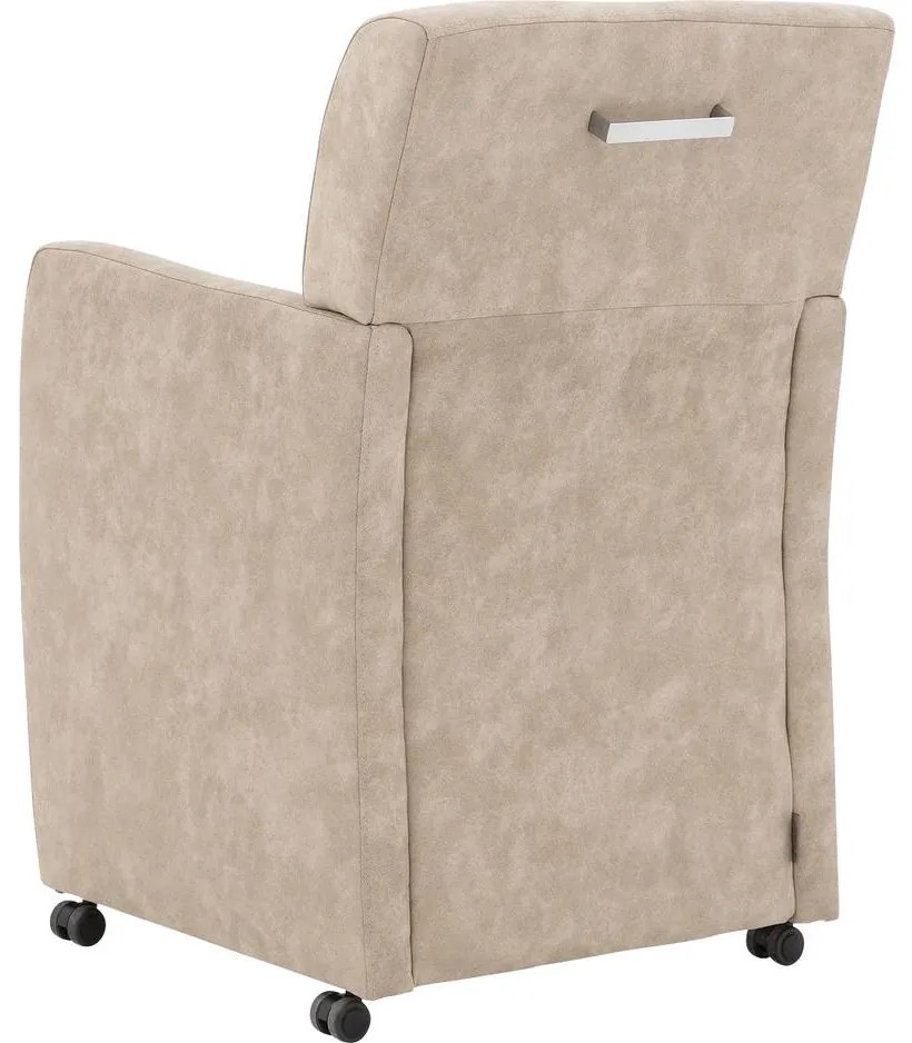 Goossens Eetkamerstoel Alex beige microvezel met armleuning en met wielen, stijlvol landelijk