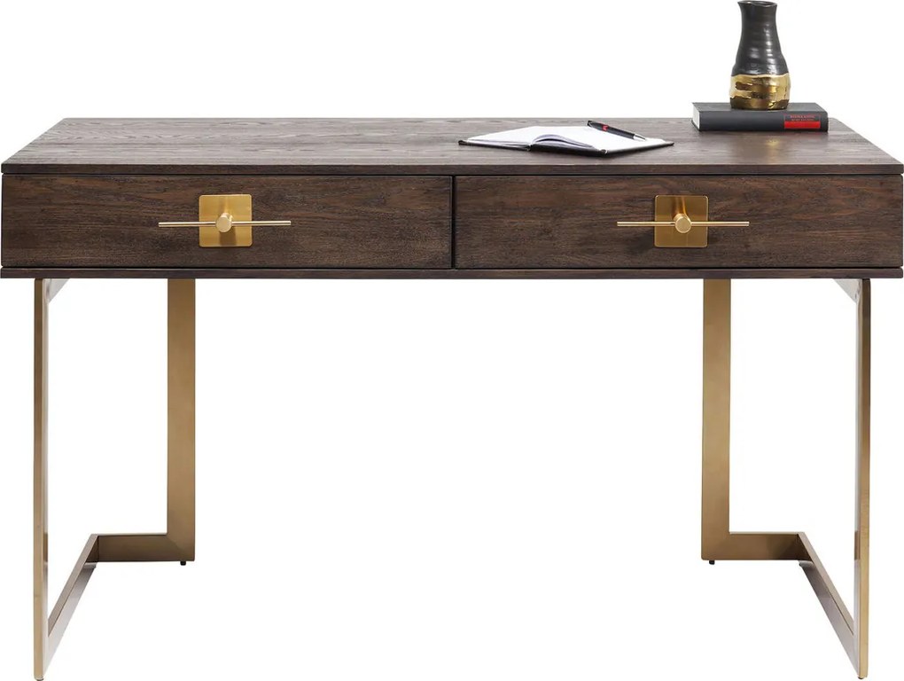 Bureau Donker Hout Met Messing - 138 X 60cm.