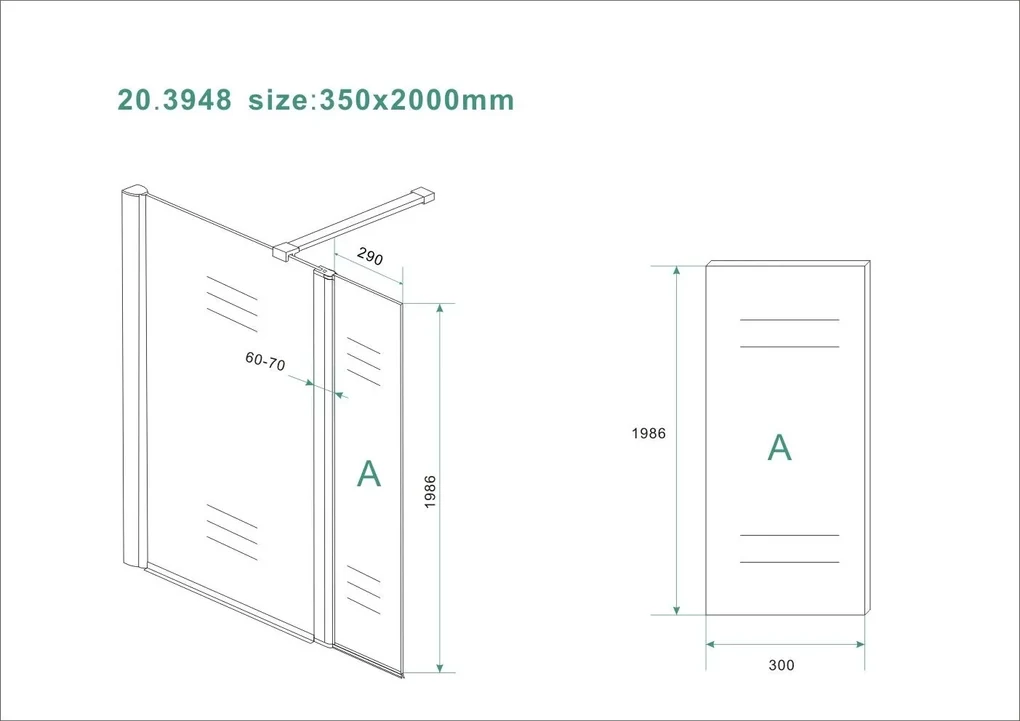 Mueller Private zijwand links + scharnierprofiel 35x200cm 10mm matglas