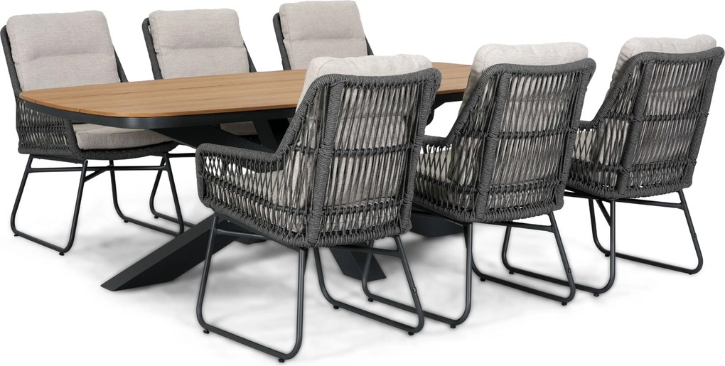 Tuinset 6 personen 220 cm Rope Grijs Lifestyle Garden Furniture Vicente/Camila