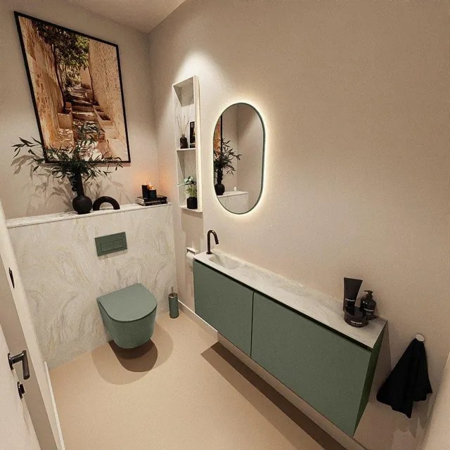 MONDIAZ TURE-DLUX 120cm toiletmeubel Army. EDEN wastafel Ostra positie links. Met 1 kraangat. TUREDX120ARML1OST