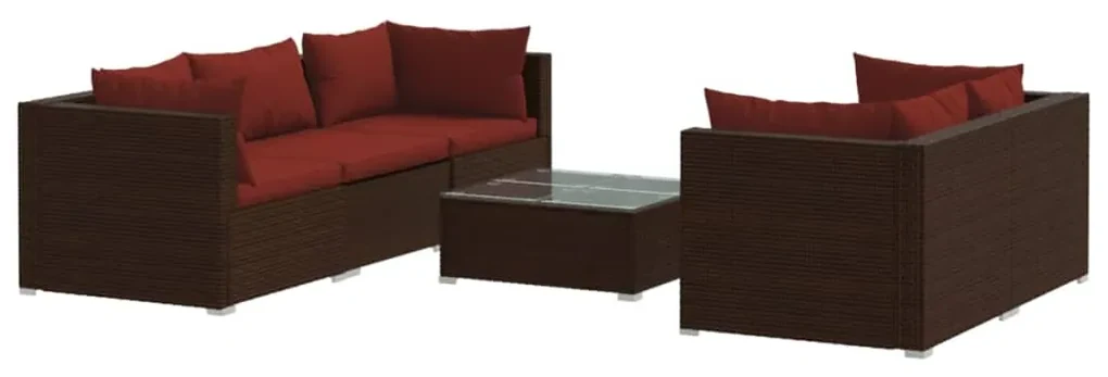 vidaXL 6-delige Loungeset met kussens poly rattan bruin