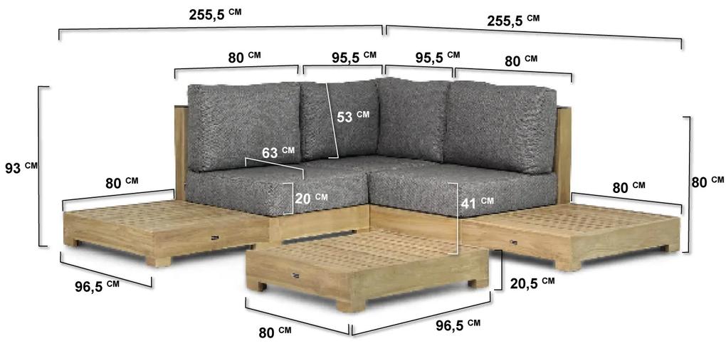 Platform Loungeset Teak Old teak greywash 3 personen Santika Furniture Santika