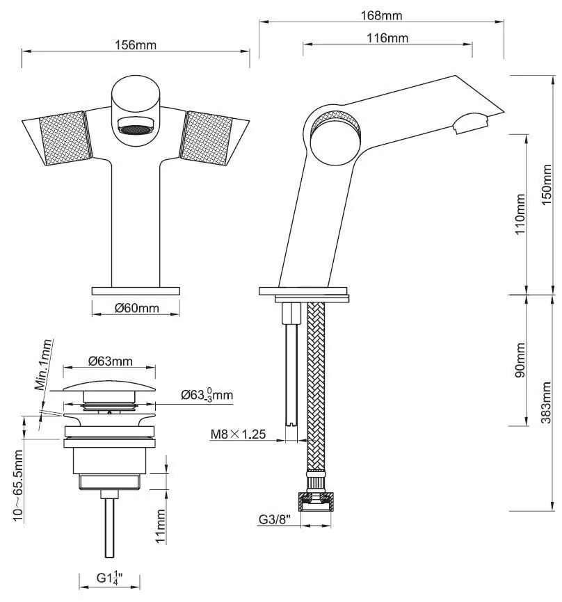 Mueller Round wastafelkraan + klikwaste PVD-coating chroom