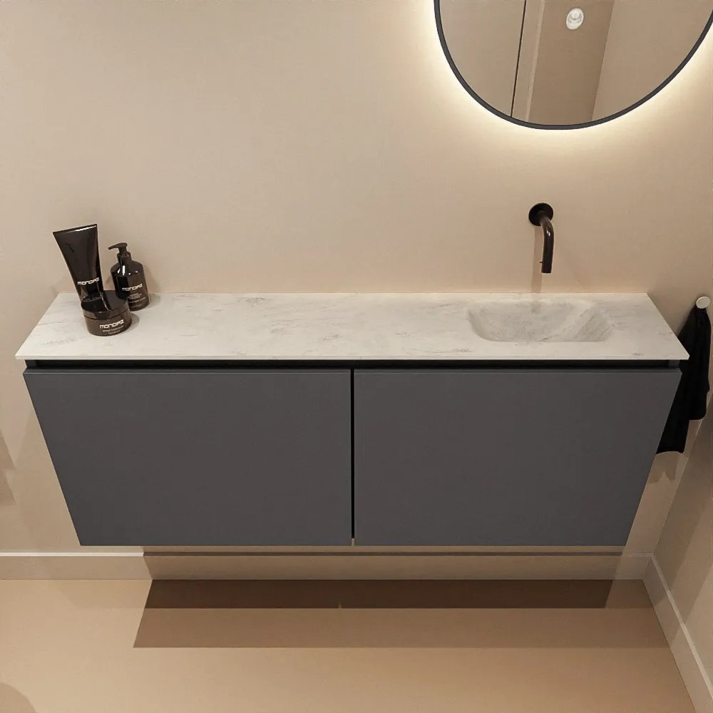 Mondiaz Ture DLux toiletmeubel 120cm dark grey met wastafel opalo rechts zonder kraangat