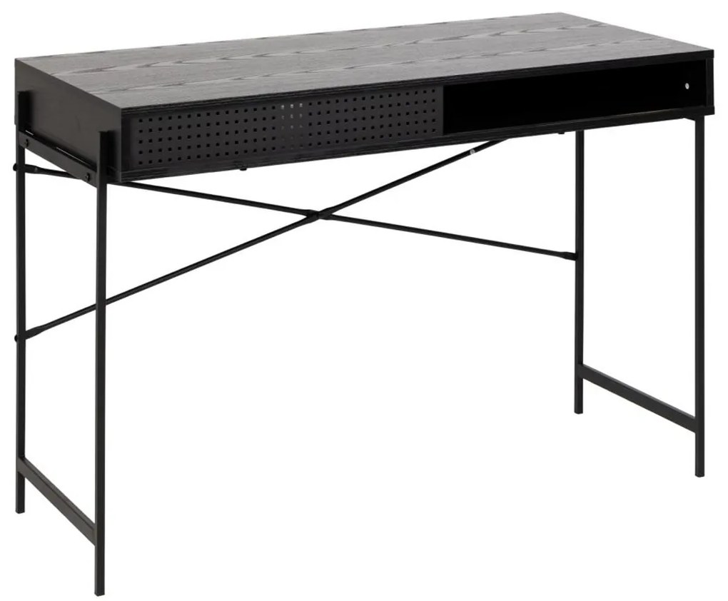 Compact Bureau Zwart Met Opbergruimte - 110 X 50cm.