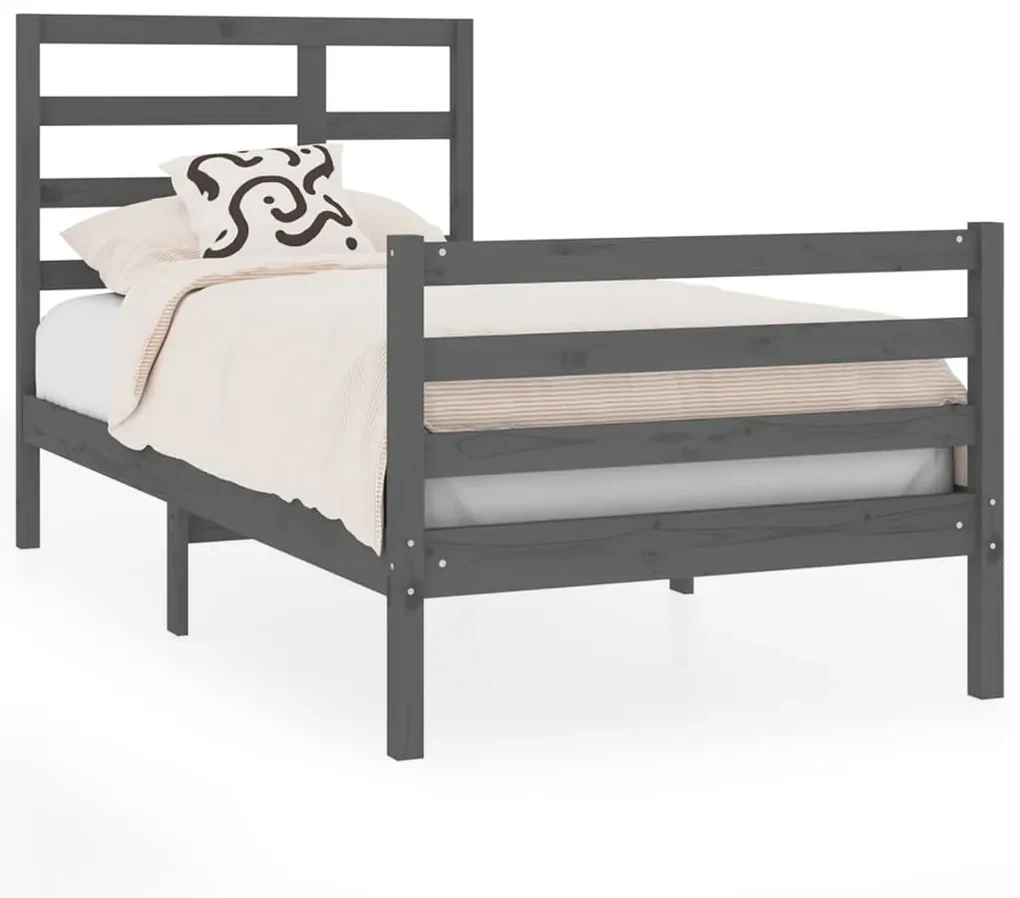 vidaXL Bedframe massief hout grijs 75x190 cm 2FT6 Small Single