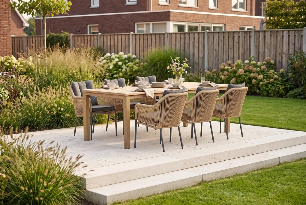 Tuinset 6 personen 210 cm Aluminium/Rope Taupe De Laan Projects