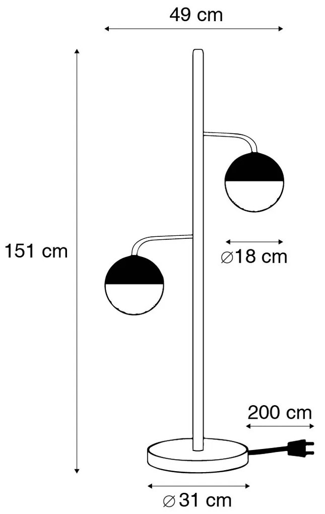 Industriële vloerlamp zwart met messing 2-lichts - Haicha