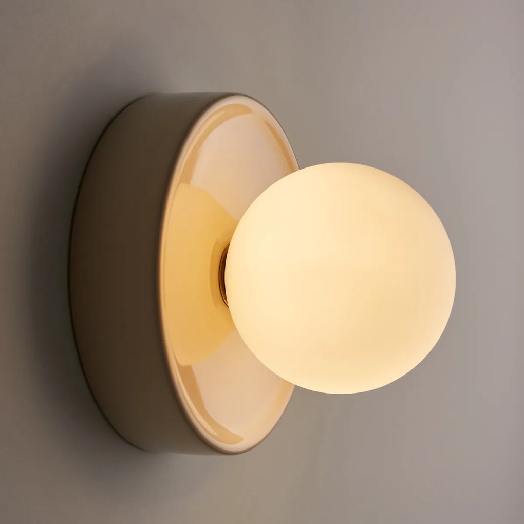 Wand- of plafondlamp, rond, keramiek en opaline glas, diameter 16,8 cm, HOLI