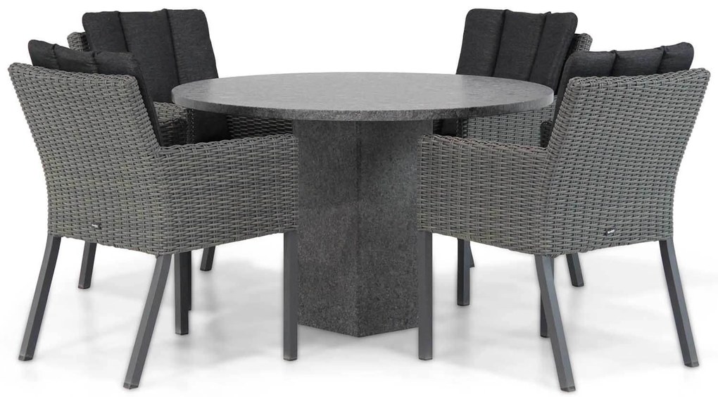 Tuinset Ronde Tuintafel 4 personen 120 cm Wicker Zwart Garden Collections Oxbow/Graniet