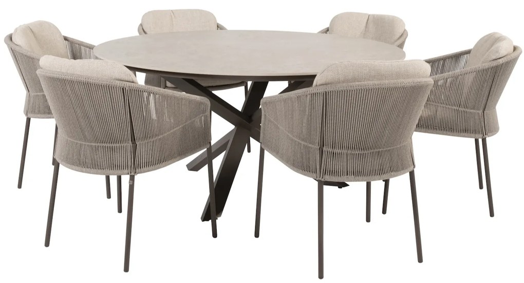 Prado Florence dining tuinset 160xH75 cm rond 7 delig keramiek terre Taste 4SO