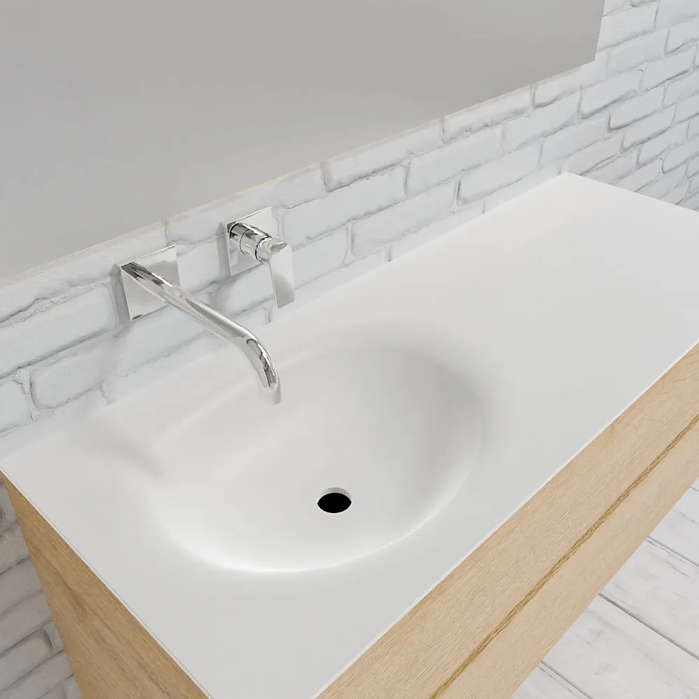 Zaro Sevilla Solid Surface badmeubel 120cm licht eiken zonder kraangat spoelbak links met 2 lades