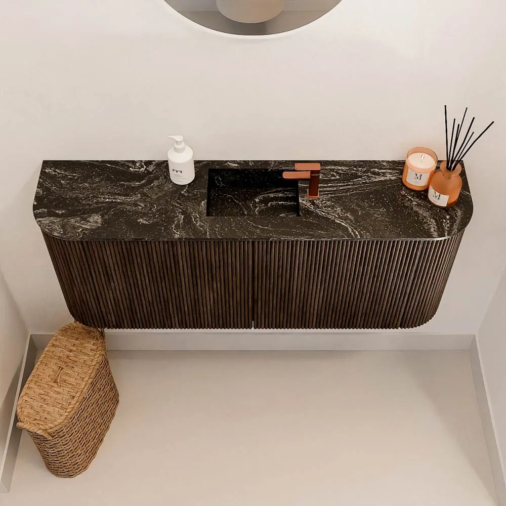 Mondiaz Joya DLux 105cm toiletmeubel ronding links/rechts walnut met wastafel faye midden 1 kraangat lava