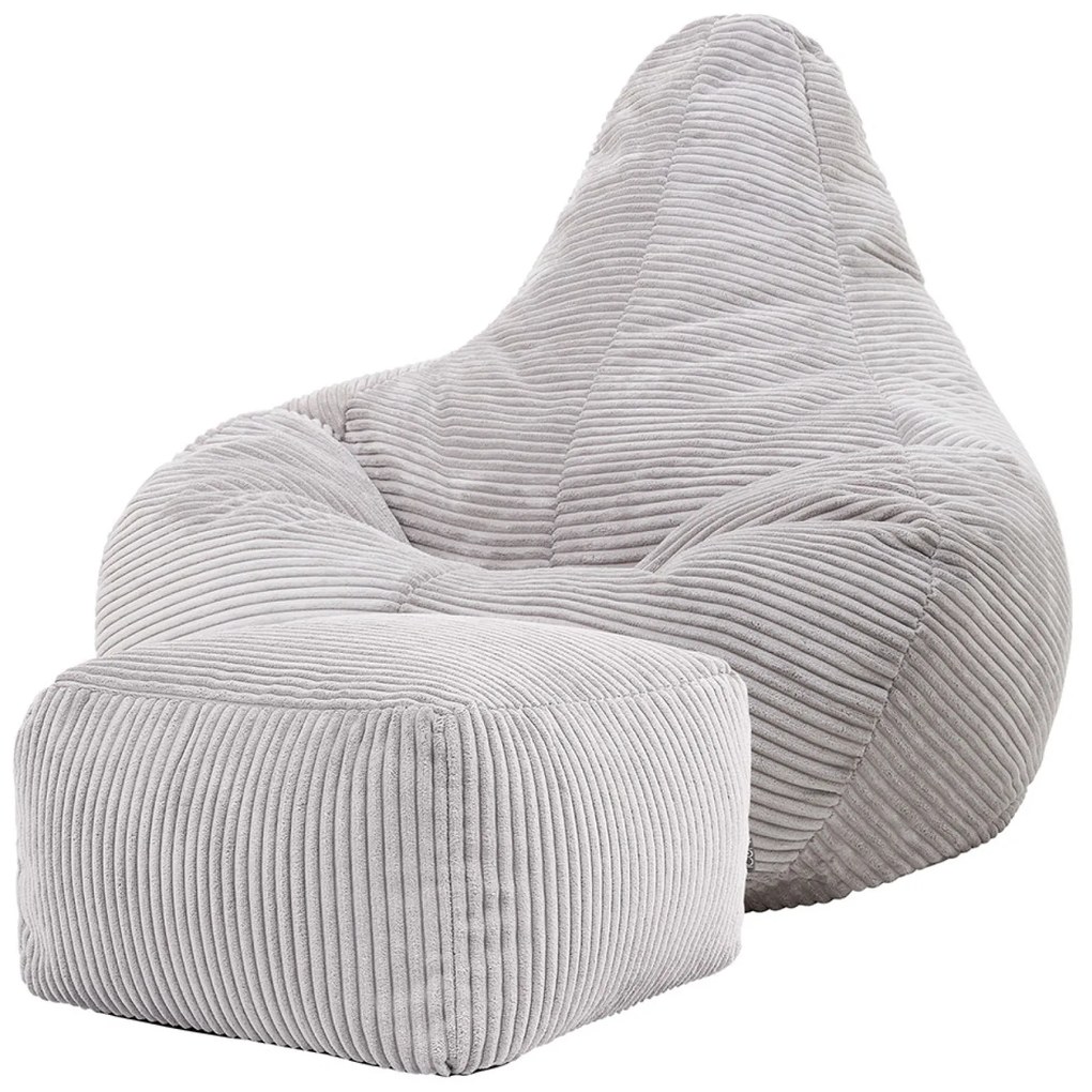 Cloudy Cord Zitzak Stoel + Poef - Lichtgrijs