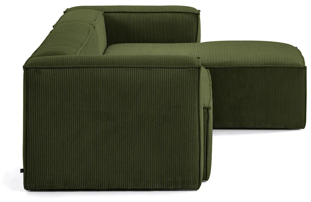 Kave Home Blok Moderne Hoekbank 300 Cm Ribstof Groen Chaise Longue Rechts
