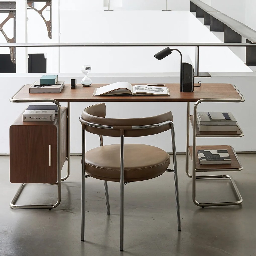 Buisvormig bureau in walnootfineer, lengte 155 cm, Emlyn