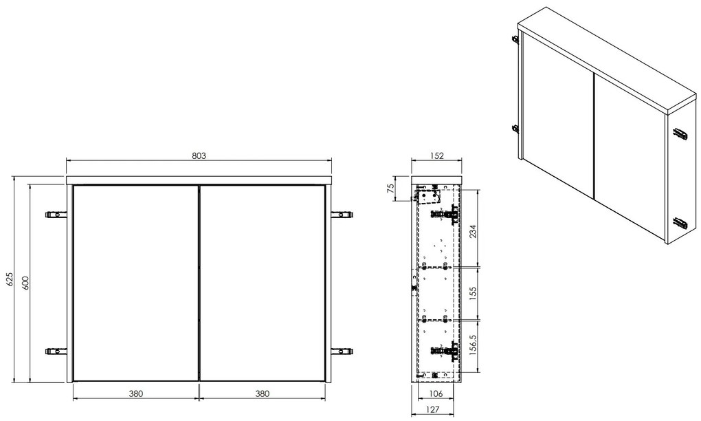 Fontana Basic spiegelkast 80cm met 2 deuren walnoot