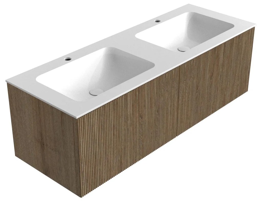 Mondiaz Kurve 130cm badmeubel dusk met 2 lades en wastafel cloud dubbel 2 kraangaten