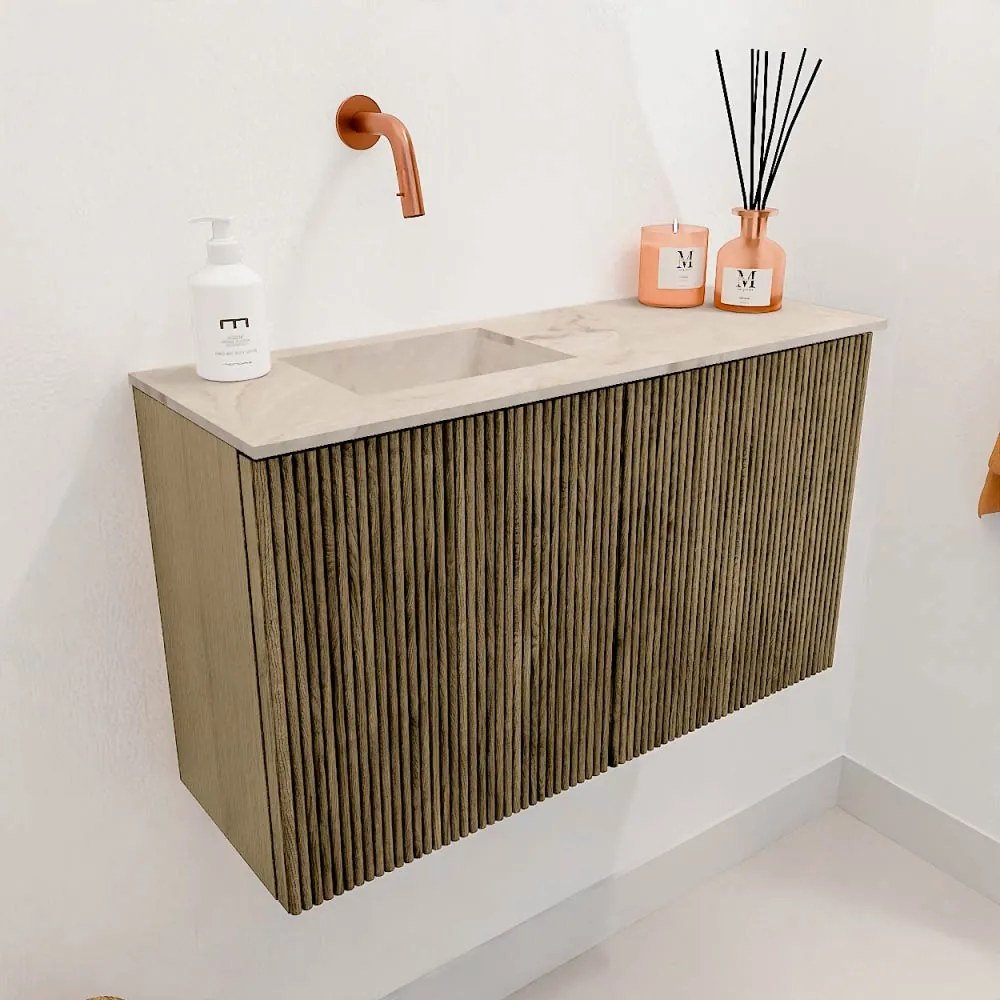 Mondiaz Joya DLux 70cm toiletmeubel dusk met wastafel faye links zonder kraangat frappe
