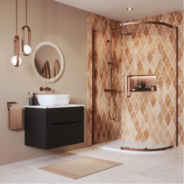 Crosswater Asura Kwartronde Douchedeur - 8mm - 120x80cm - met zijwand - hendel gecanneleerd - geborsteld brons SW1208431/SW1176436