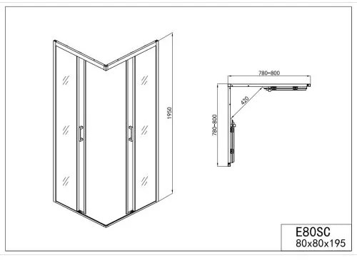 Badstuber Elite douchecabine 80x80 met schuifdeur chroom