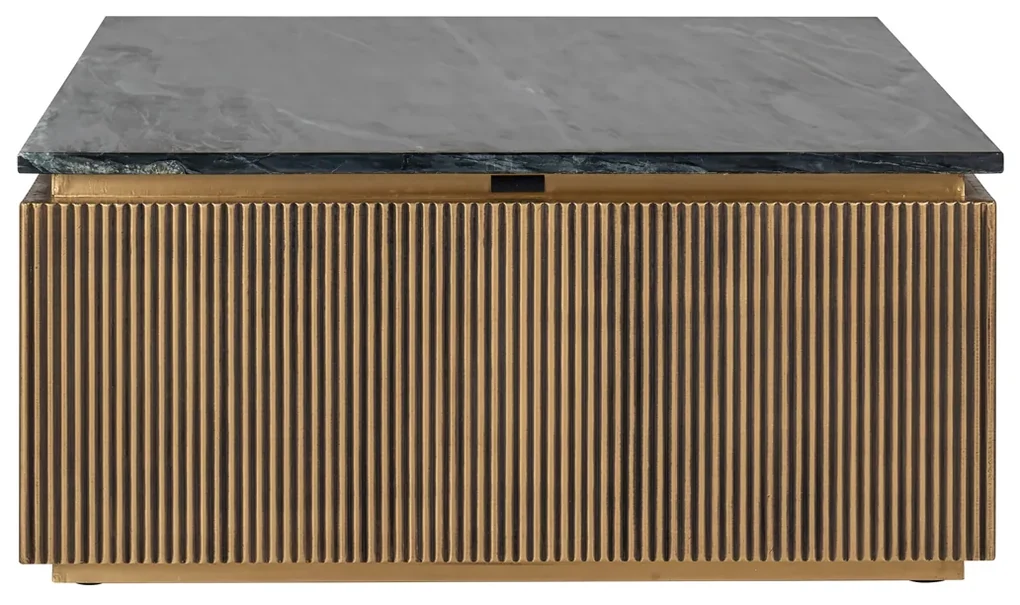 Richmond Interiors Ironville Vierkante Salontafel Goud Met Marmer - 90 X 90cm.