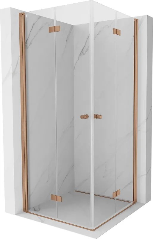 Mexen Mist-F Duo vouwdeur douchecabine 80 x 80 cm, transparant, geborsteld koper - 8A6-080L-080P-65-00