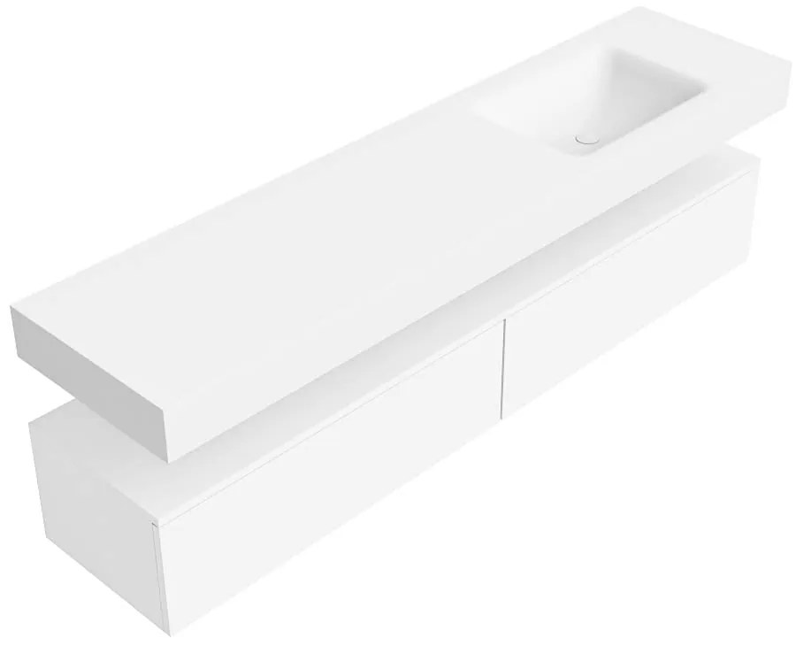 Zaro Alan badmeubel 190cm talc 2 lades met vrijhangende wastafel cloud rechts 1 kraangat talc