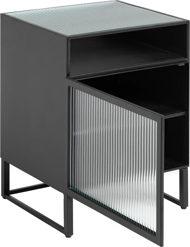 Zwart Nachtkastje Ribbelglas - 45x41x58cm.
