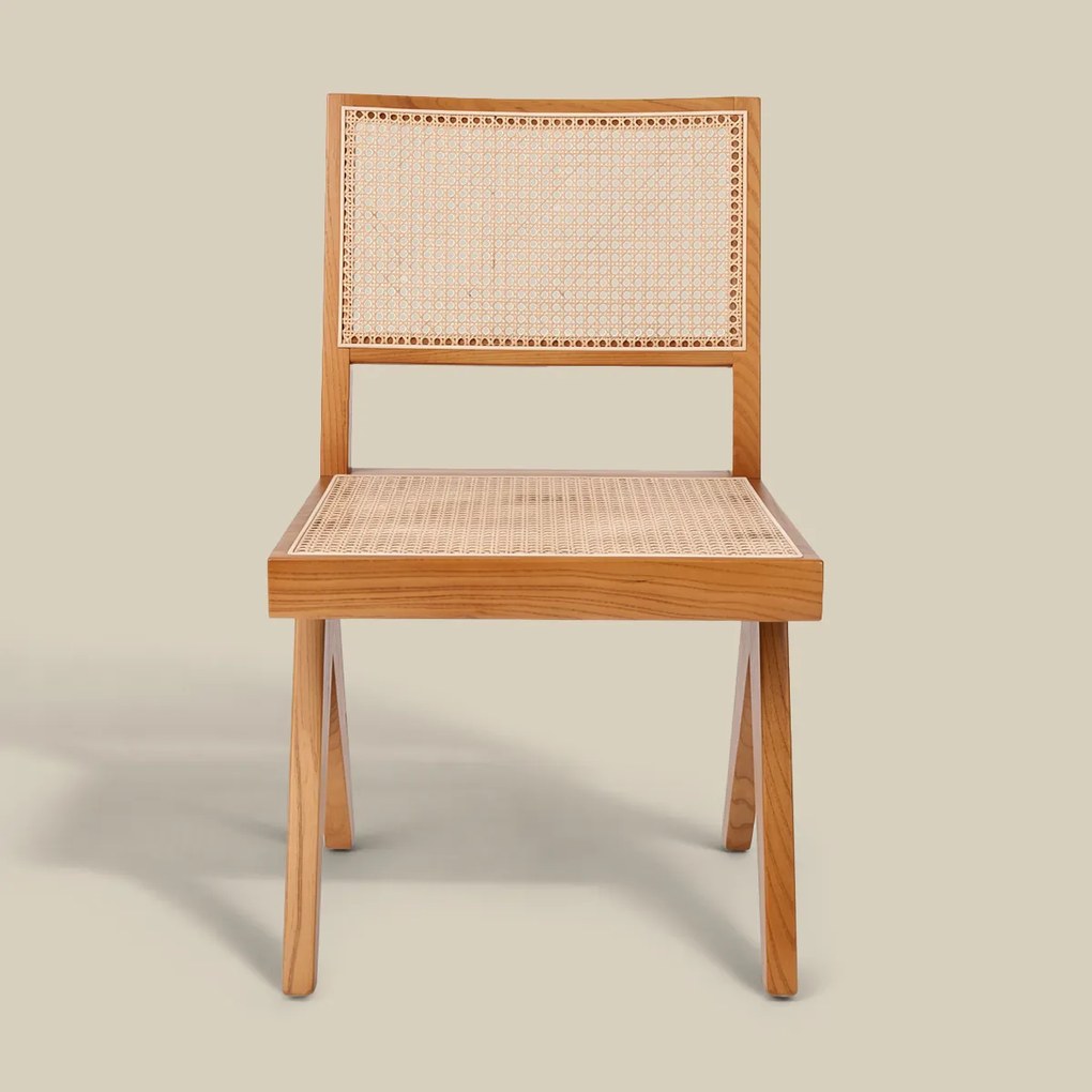 Houten Stoel Met Rotan Webbing Naturel
