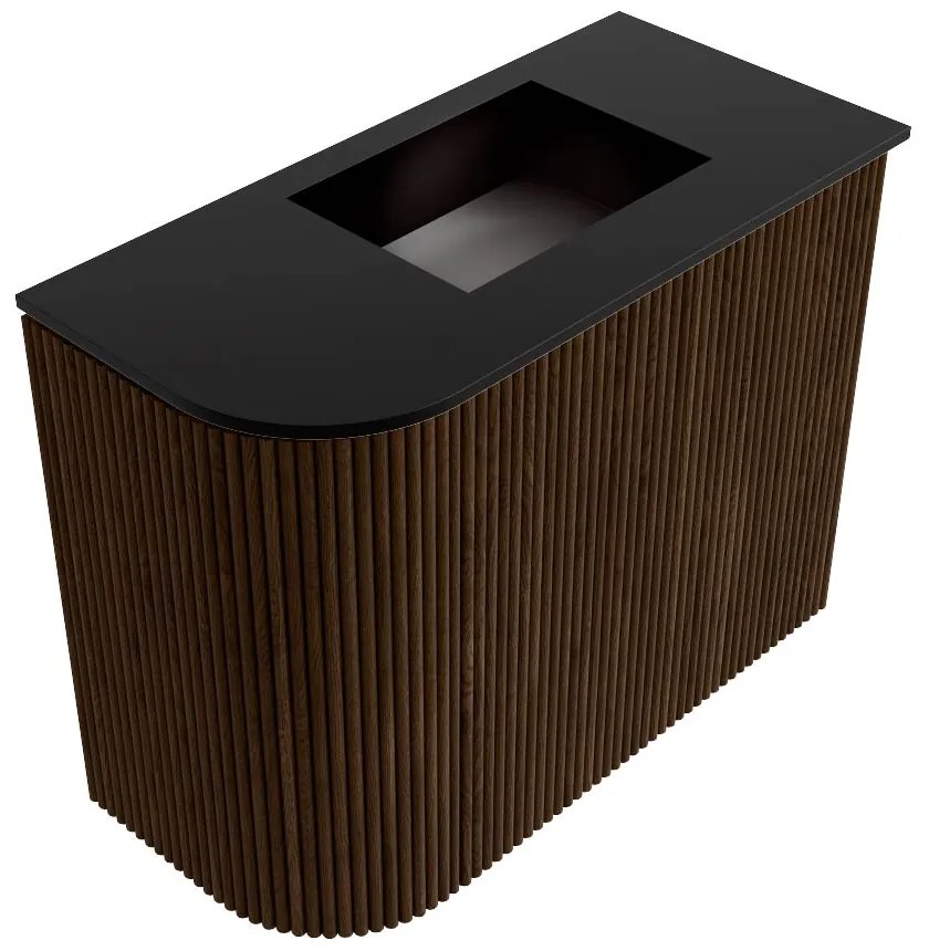 Mondiaz Joya 50cm toiletmeubel ronding links walnut met wastafel faye rechts 1 kraangat urban