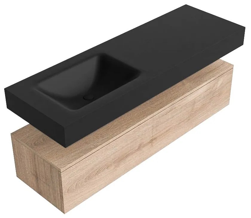 Zaro Alan badmeubel 140cm washed oak 1 lade met vrijhangende wastafel cloud links 1 kraangat urban