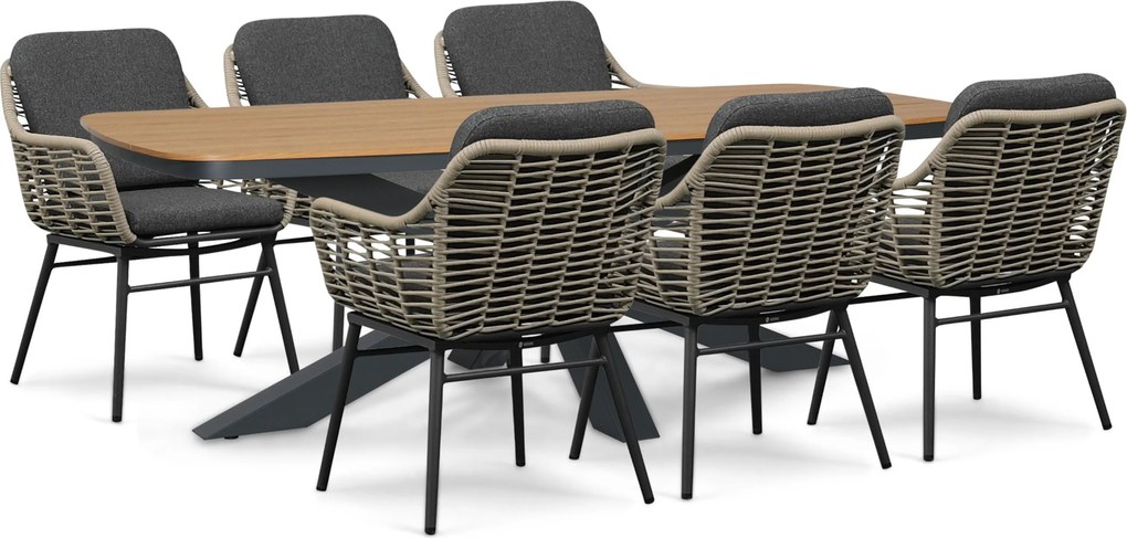 Tuinset 6 personen 220 cm Rope Grijs Coco Antoni/Camila