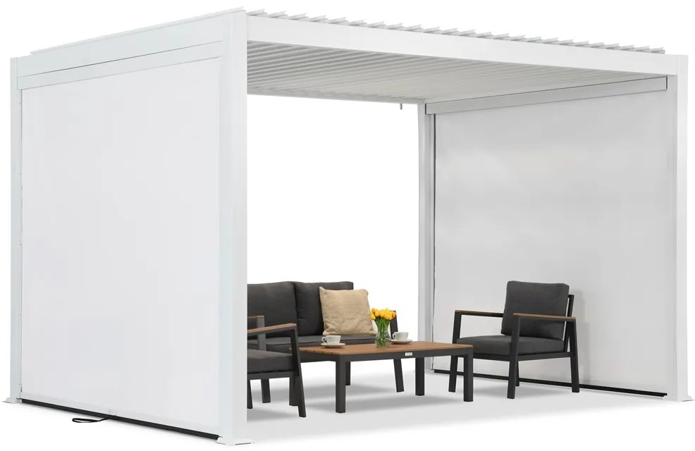 Lagos 3x4 vrijstaande terraspergola met 3m zijrolluiken Garden Point wit
