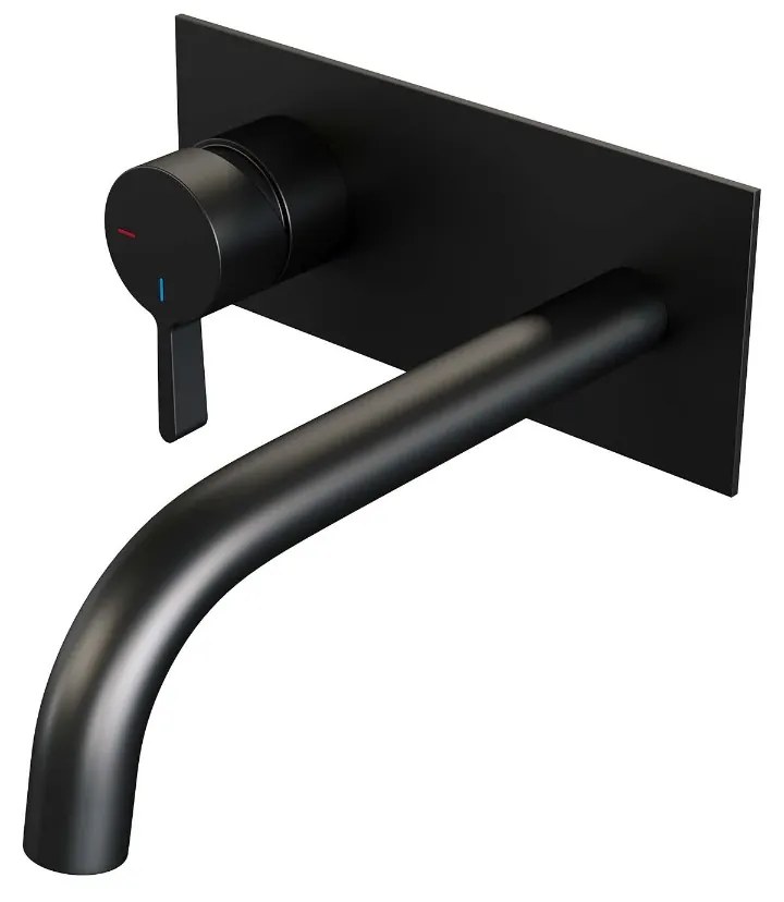 Brauer Black Edition ColdStart wastafelkraan inbouw gebogen uitloop met achterplaat model E2 zwart mat