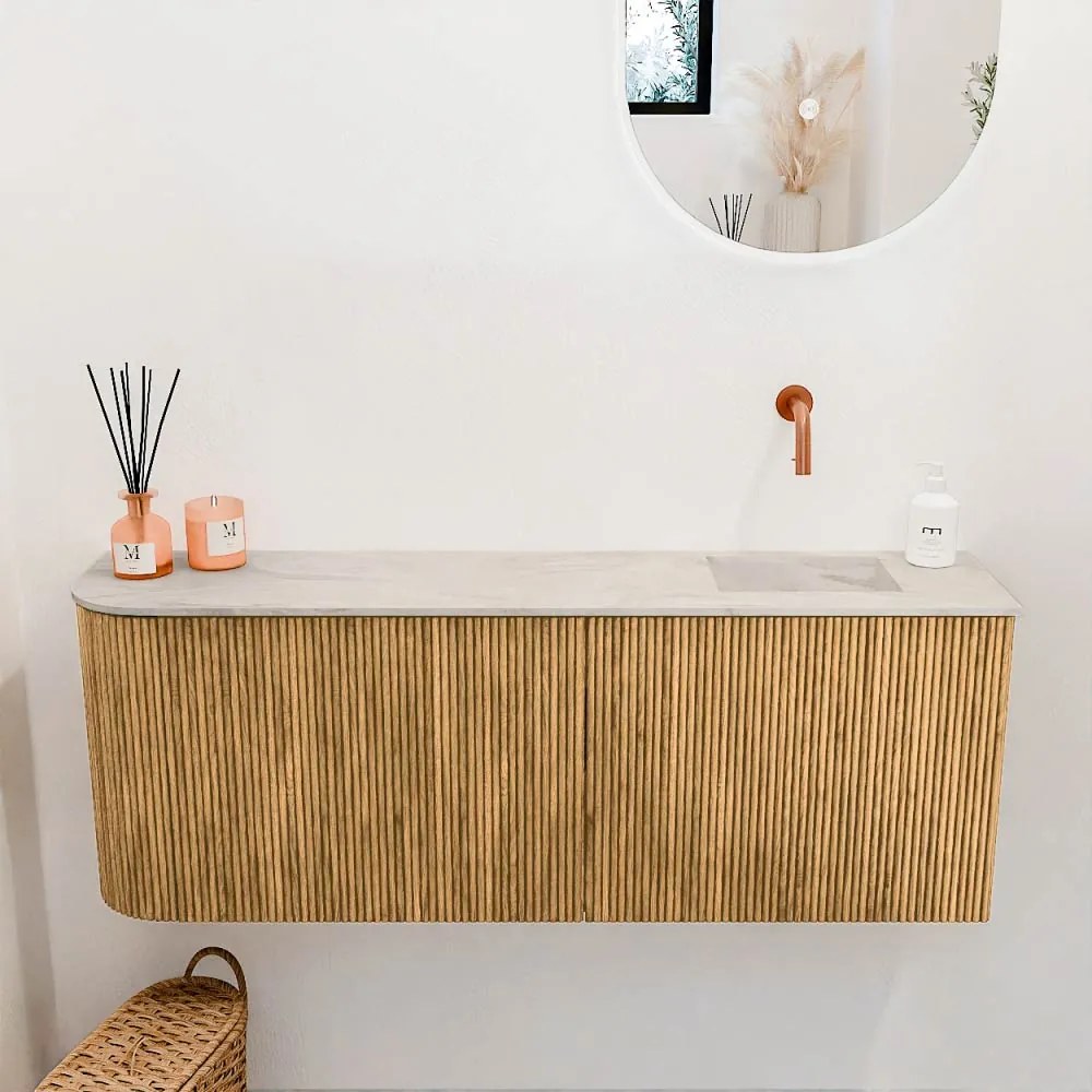 Mondiaz Joya DLux 110cm toiletmeubel ronding links oak met wastafel faye rechts zonder kraangat ostra