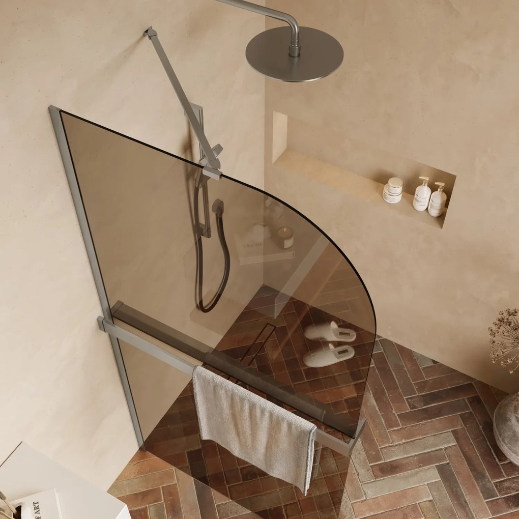 Saniclear Dawn afgeronde inloopdouche 80cm RVS met bronsglas en handdoekhouder
