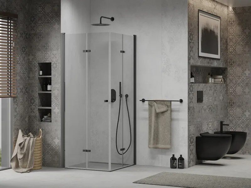Mexen Lima Duo opvouwbare douchecabine 80 x 80 cm, transparant, zwart - 856-080-080-70-00-02